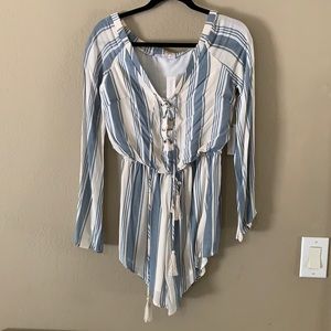 Long sleeve white and blue romper